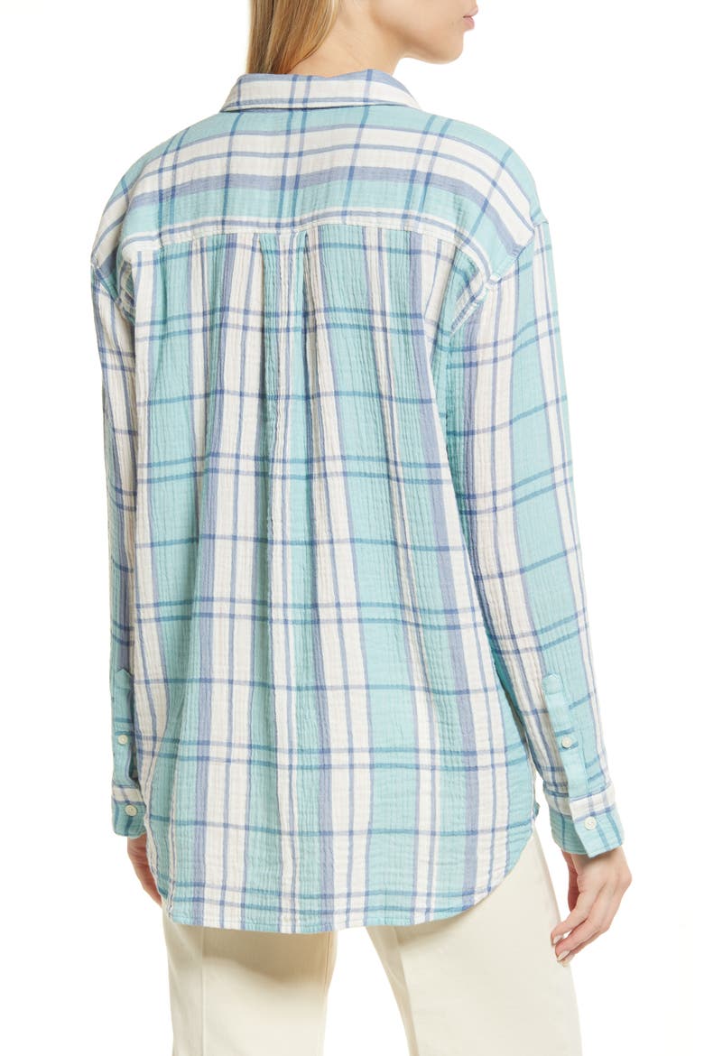 Cotton Gauze Button-Up Shirt, Alternate, color, TEAL NILE SOPHIA PLAID