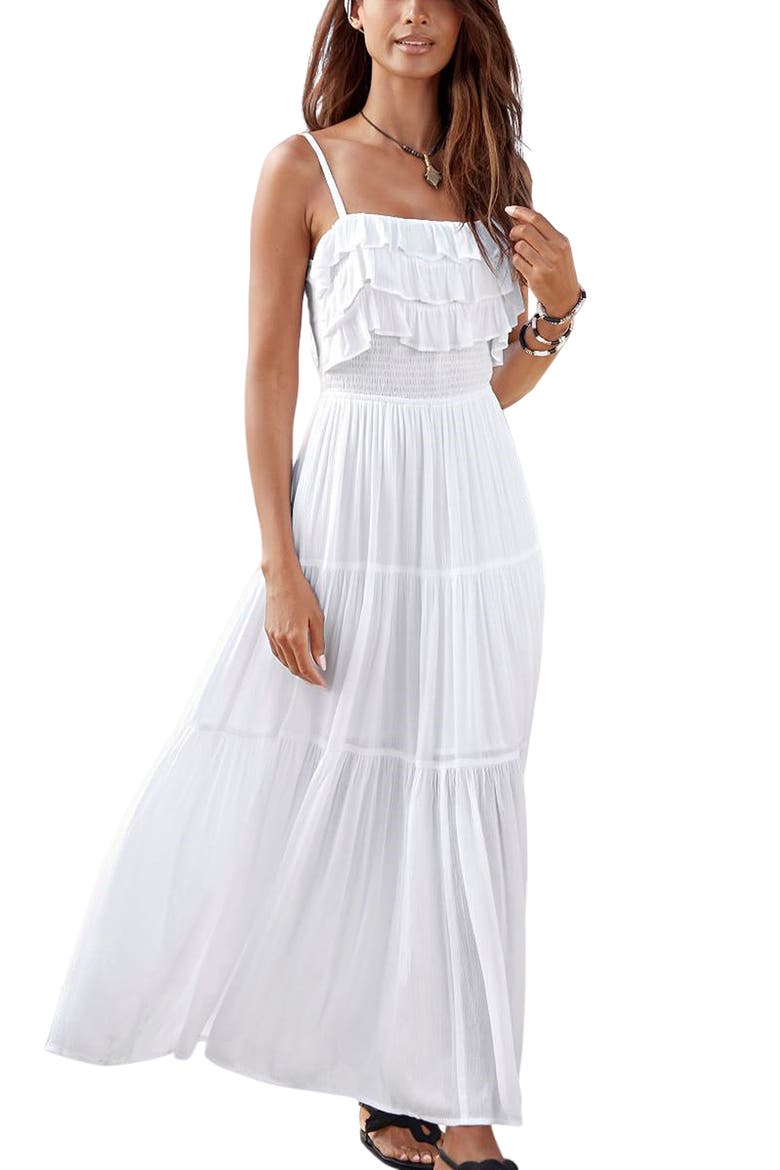 Women's Ruffle Tie Back Maxi Dress, Main, color, White
