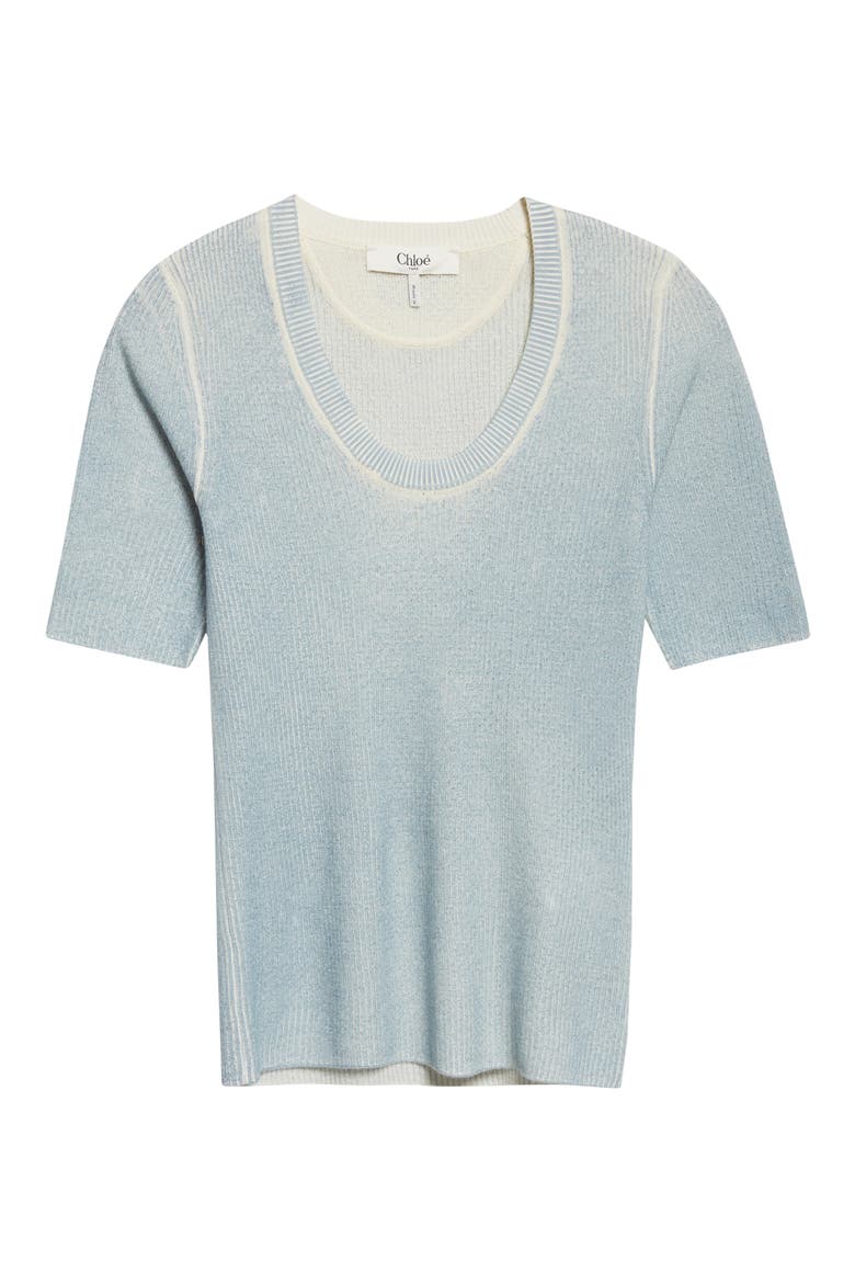 Pointelle Stitch Short Sleeve Merino Wool Blend Sweater, Alternate, color, CLOUDLESS BLUE