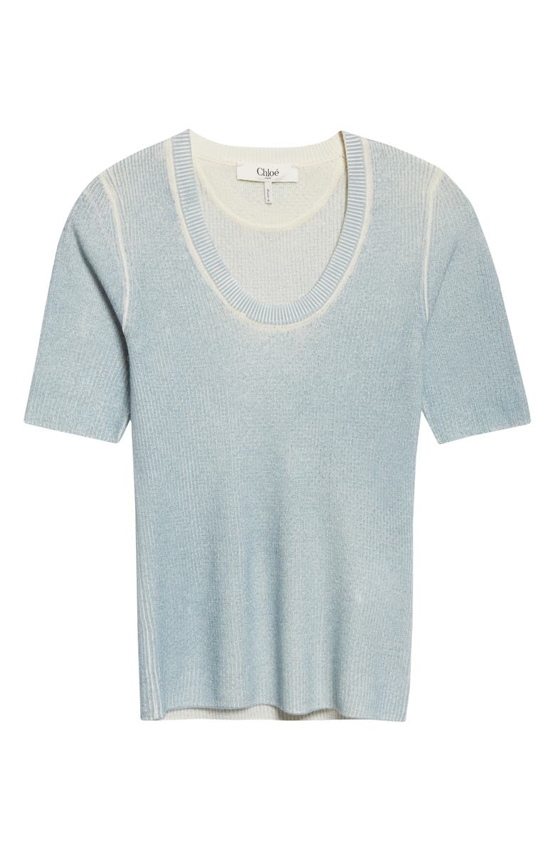 Chloé Pointelle Stitch Short Sleeve Merino Wool Blend Sweater, Alternate, color, Cloudless Blue