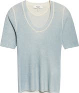 Chloé Pointelle Stitch Short Sleeve Merino Wool Blend Sweater