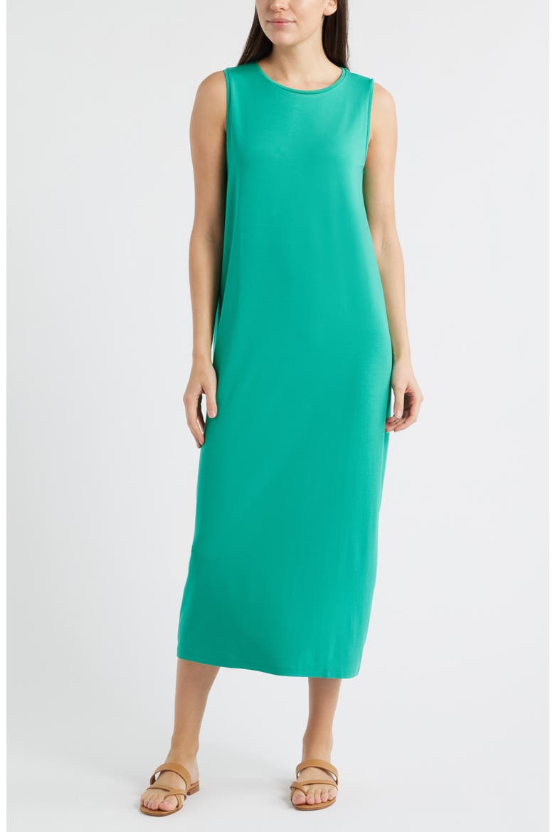 Round Neck Oval Stretch Sleeveless Midi Dress, Main, color, SEA STAR
