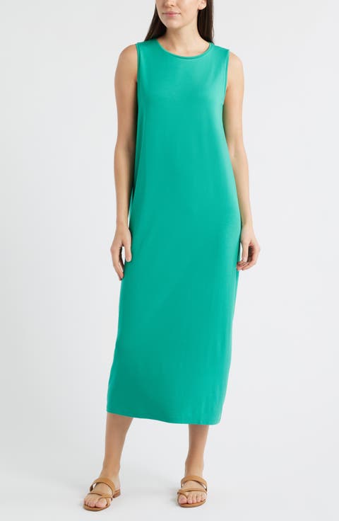 Round Neck Oval Stretch Sleeveless Midi Dress
