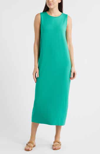 Round Neck Oval Stretch Sleeveless Midi Dress