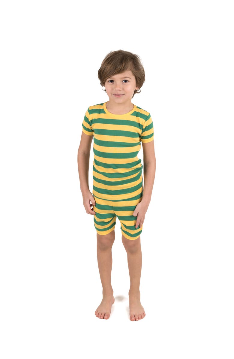 Leveret Kids Cotton Two-Piece Short Pajamas, Stripes & Solids, Alternate, color, Striped Yellow & Green