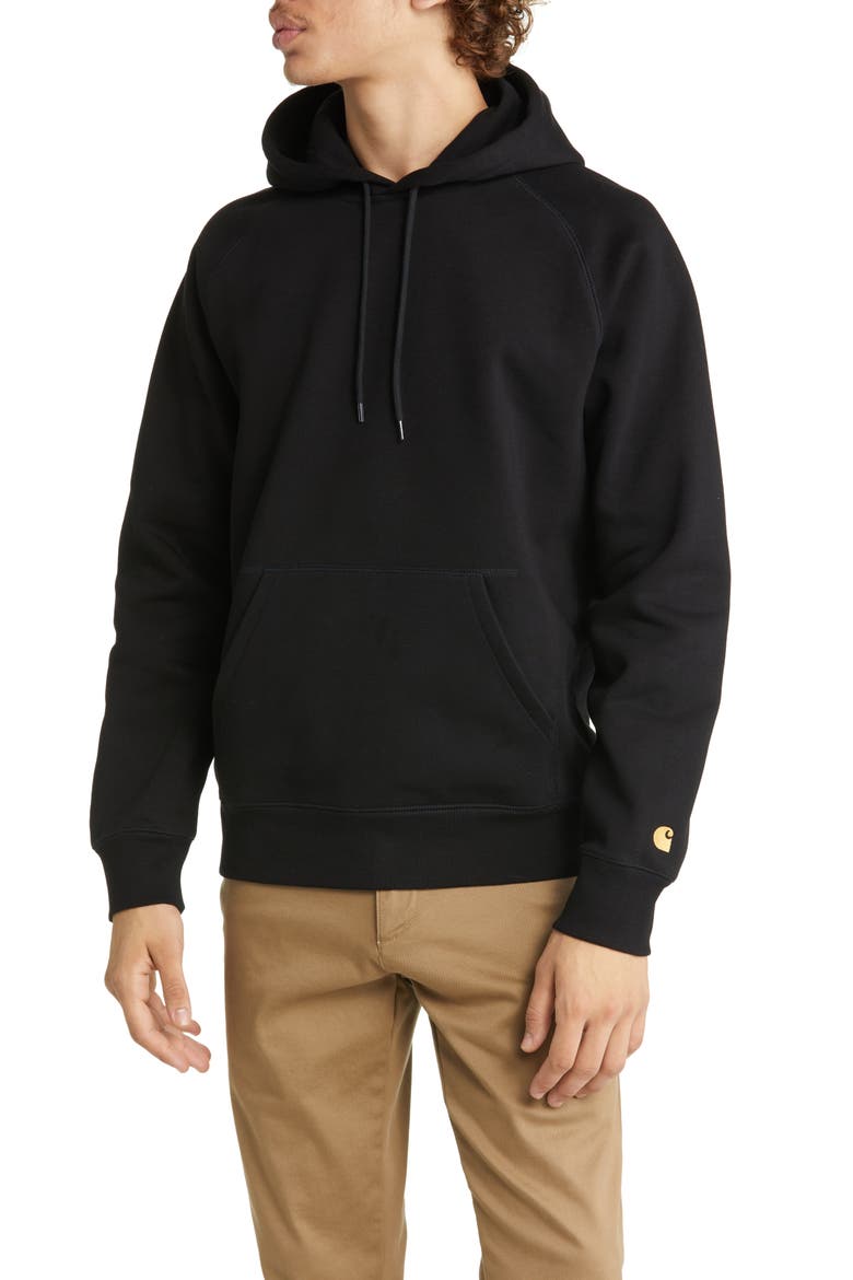 Work In Progress Chase Cotton Blend Hoodie, Main, color, BLACK / GOLD
