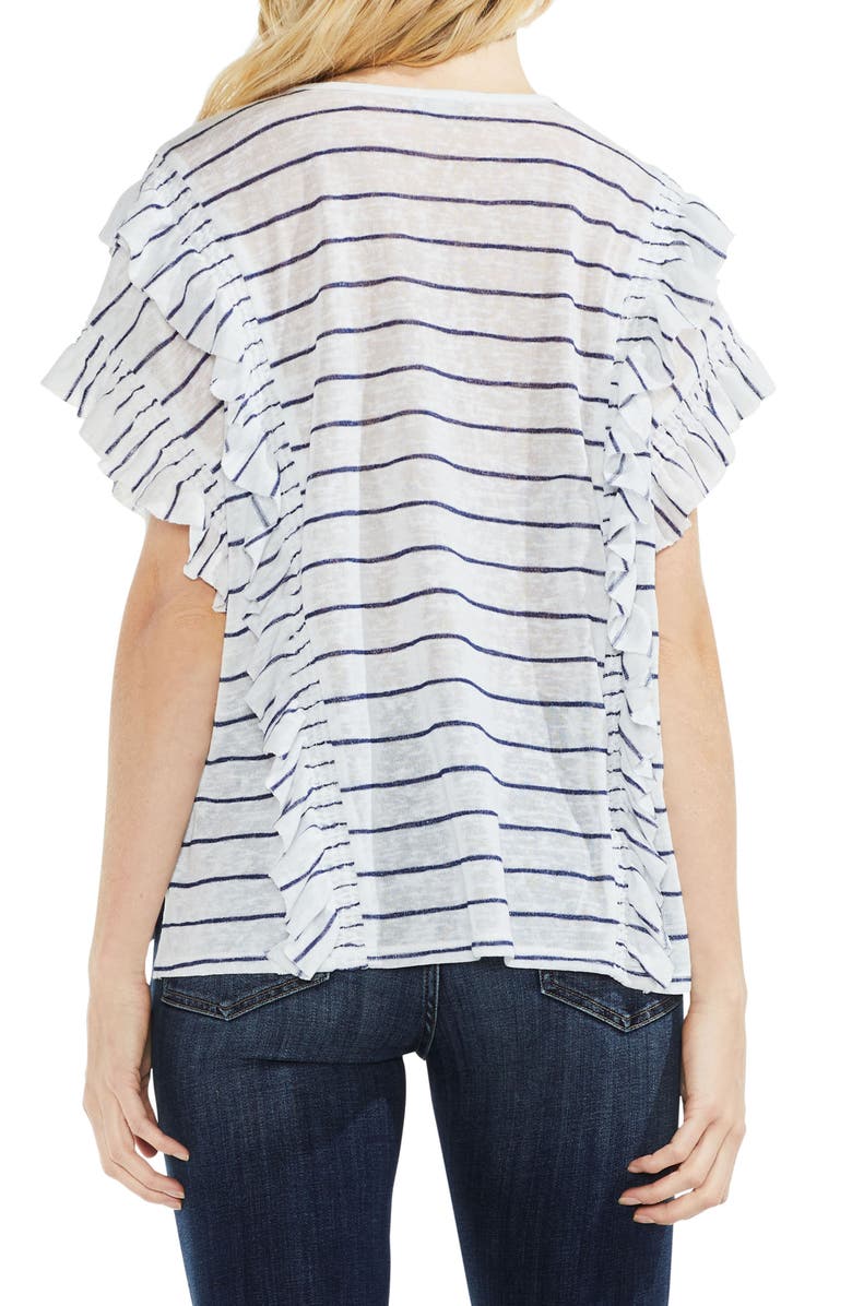 Vince Camuto Ruffle Sleeve Stripe Top, Alternate, color, 