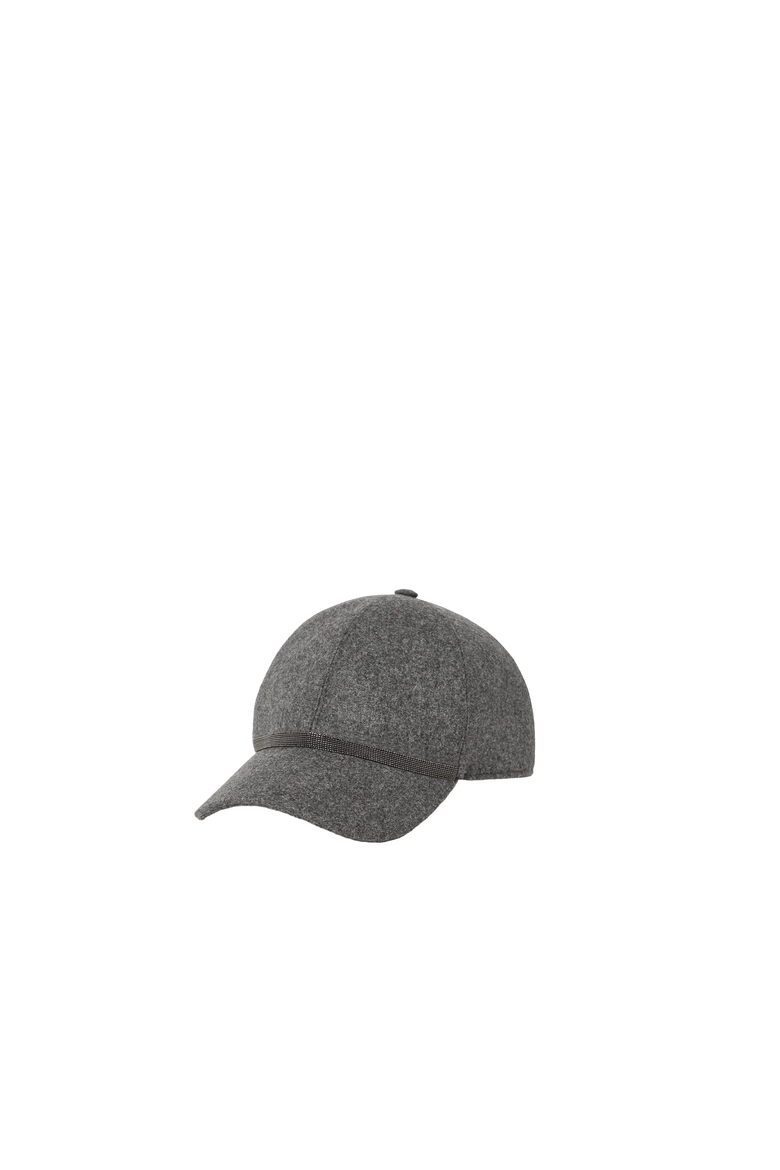 Virgin wool and cashmere flannel baseball cap with shiny band, Alternate, color, Dark Grey
