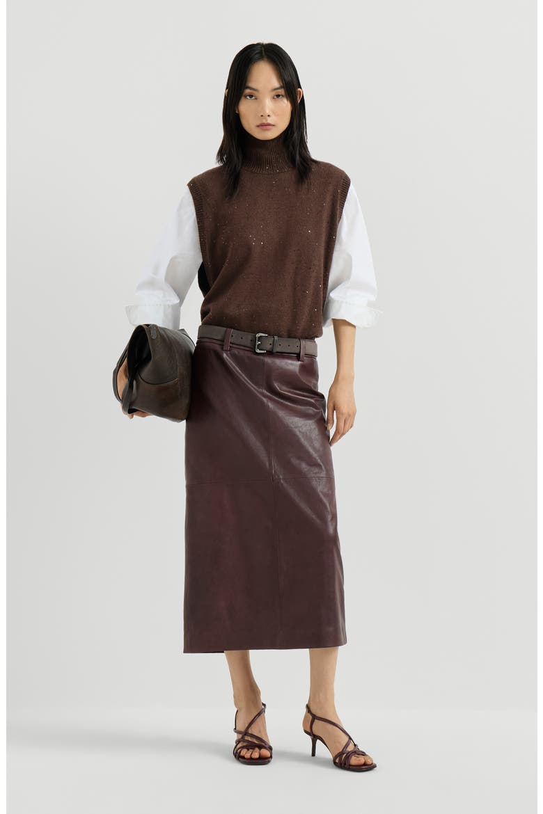 Cashmere and silk Diamond yarn turtleneck sweater vest, Alternate, color, Brown