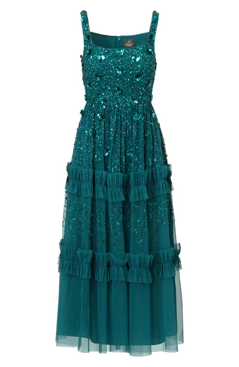 Adrianna Papell Embellished Ruffle Tiered Mesh Cocktail Dress, Alternate, color, Deep Azure