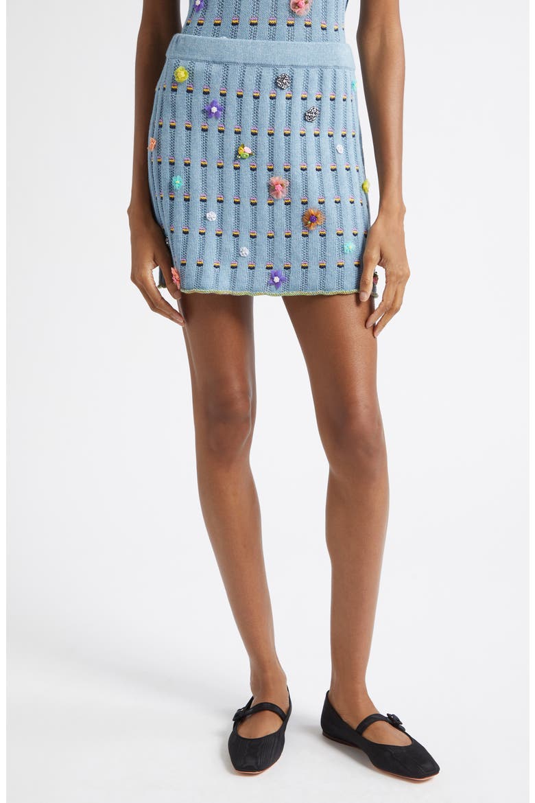 Dotty Embellished Cotton Rib Miniskirt, Main, color, DUSTY BLUE