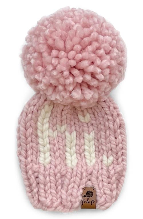 PINE + POPPY Hi Intarsia Pompom Hat in Light Pink