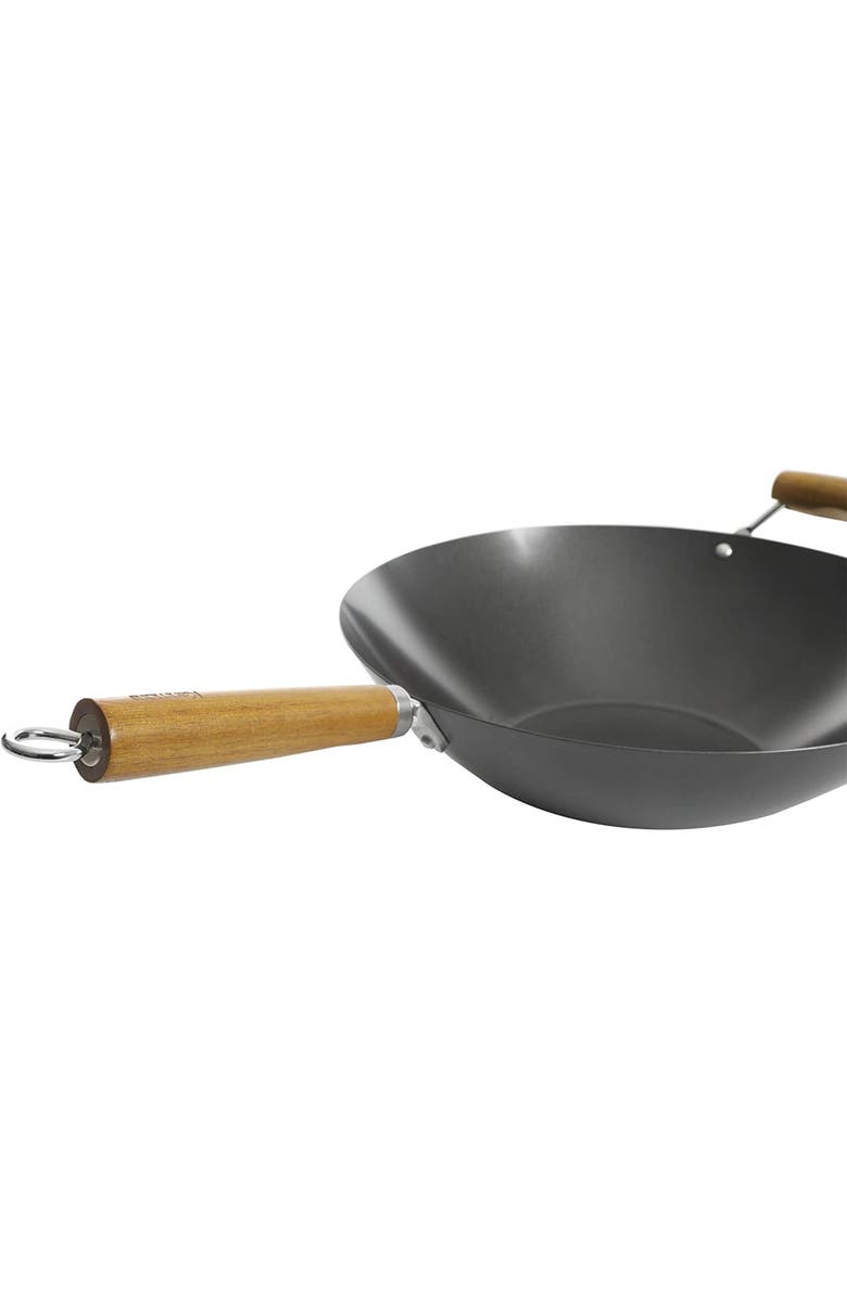 Kenmore Hammond 14 Inch Flat Bottom Carbon Steel Wok with Wooden Handles, Alternate, color, Black