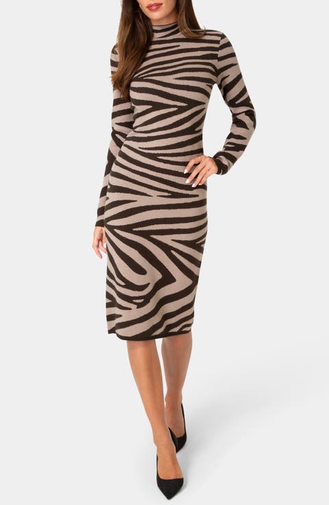Jacquard Mock Neck Sweater Midi Dress