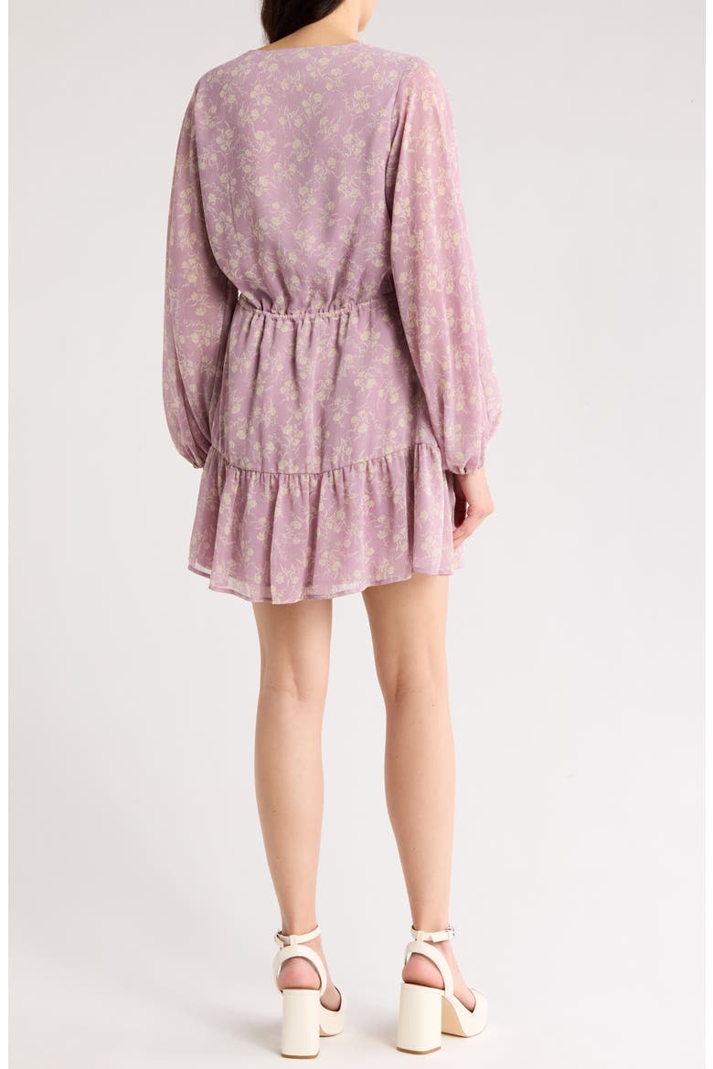 Floral Button Front Long Sleeve Tiered Minidress, Alternate, color, LAVENDER PRINT