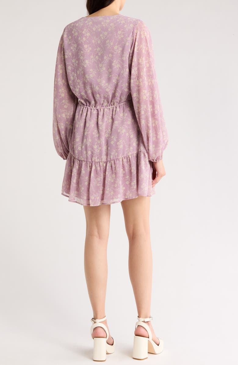 WISHLIST Floral Button Front Long Sleeve Tiered Minidress, Alternate, color, Lavender Print