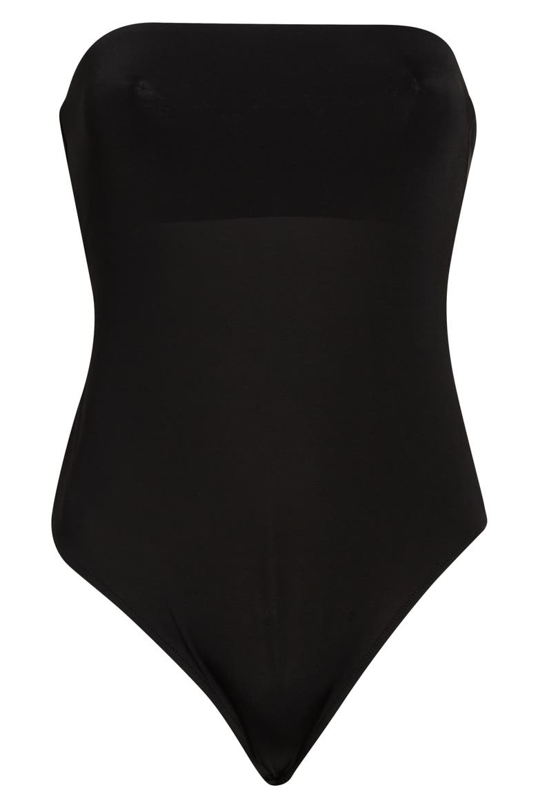 Bandeau Strapless Bodysuit, Alternate, color, BLACK