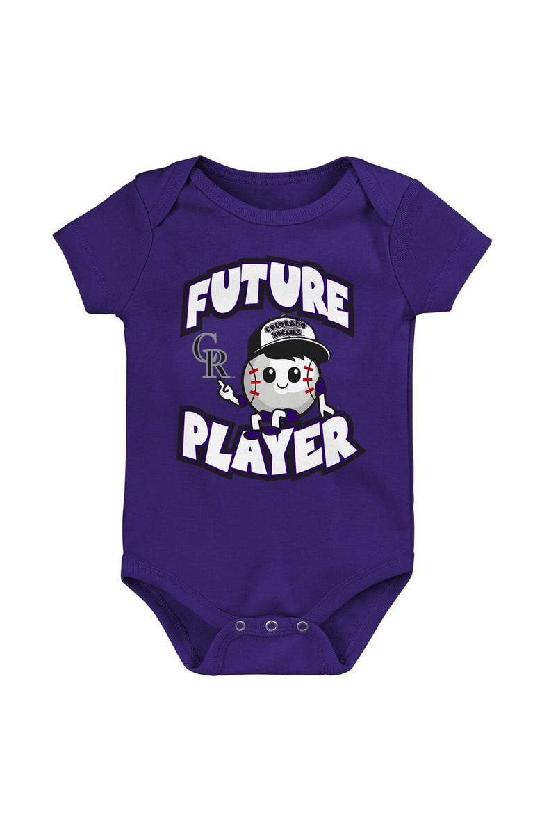 Outerstuff Newborn & Infant Purple/Black/White Colorado Rockies Minor League Player Three-Pack Bodysuit Set, Alternate, color, Purple