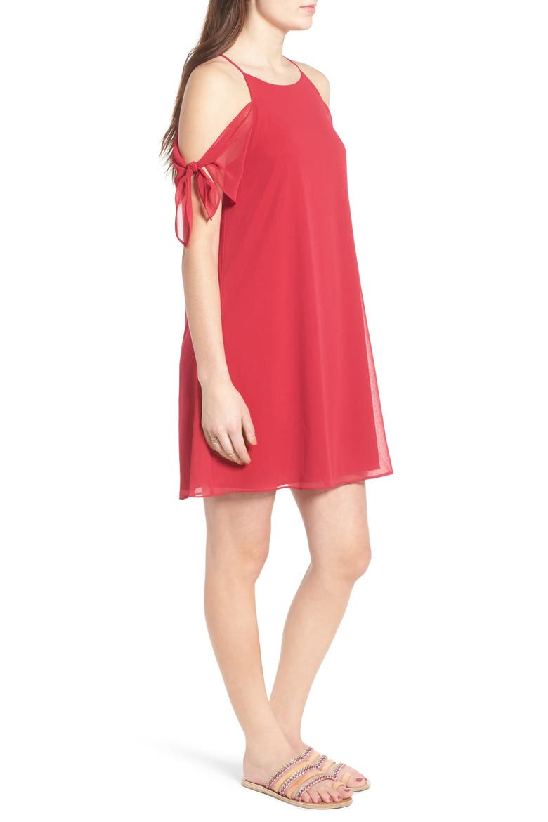 Tie Sleeve Cold Shoulder Dress, Alternate, color, RASPBERRY