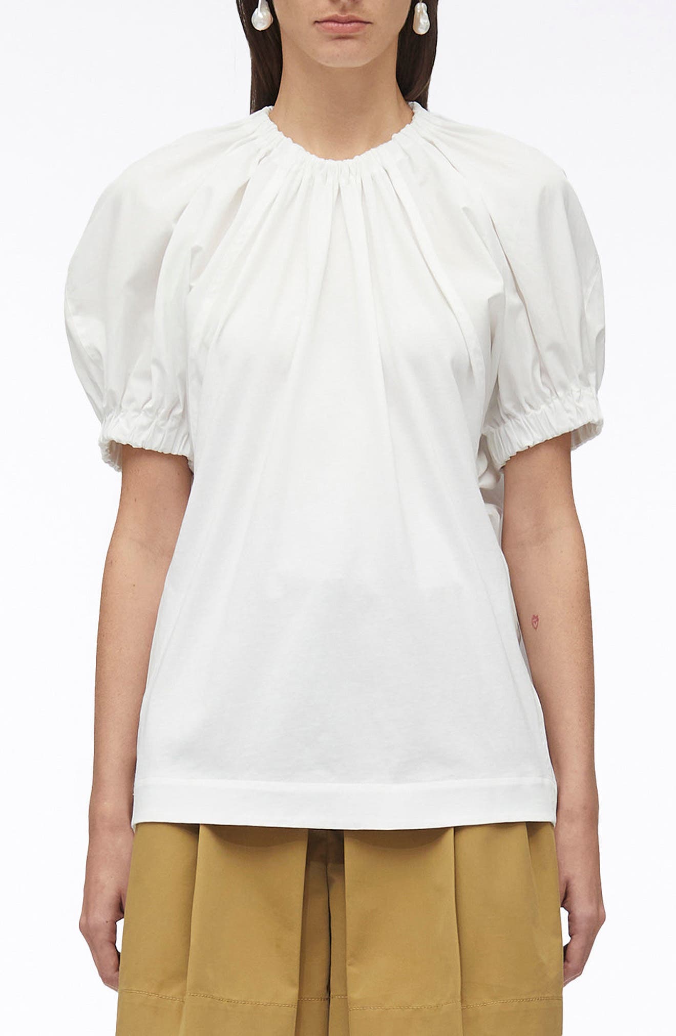 Shirred Puff Sleeve Poplin Top