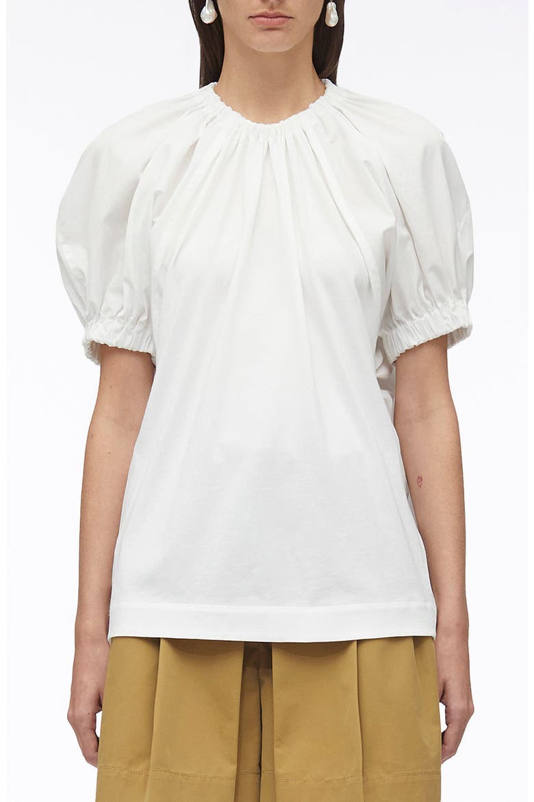 Shirred Puff Sleeve Poplin Top, Main, color, WHITE