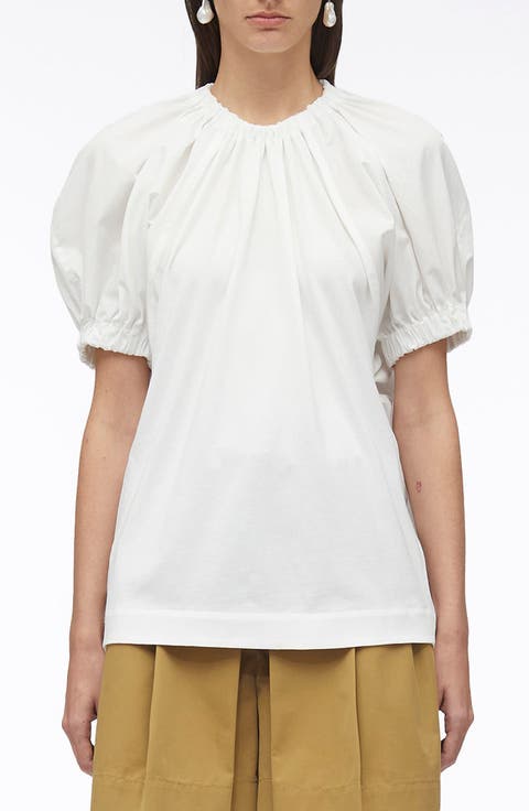 Shirred Puff Sleeve Poplin Top