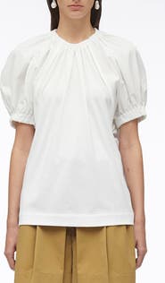 3.1 Phillip Lim Shirred Puff Sleeve Poplin Top