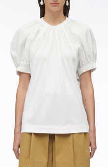 Shirred Puff Sleeve Poplin Top