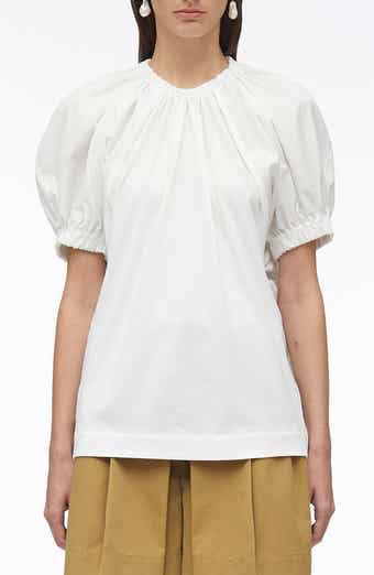 Shirred Puff Sleeve Poplin Top