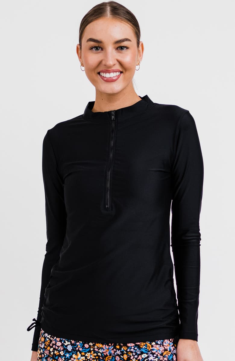 Calypsa Half-Zip Nora Swim Top, Main, color, Black