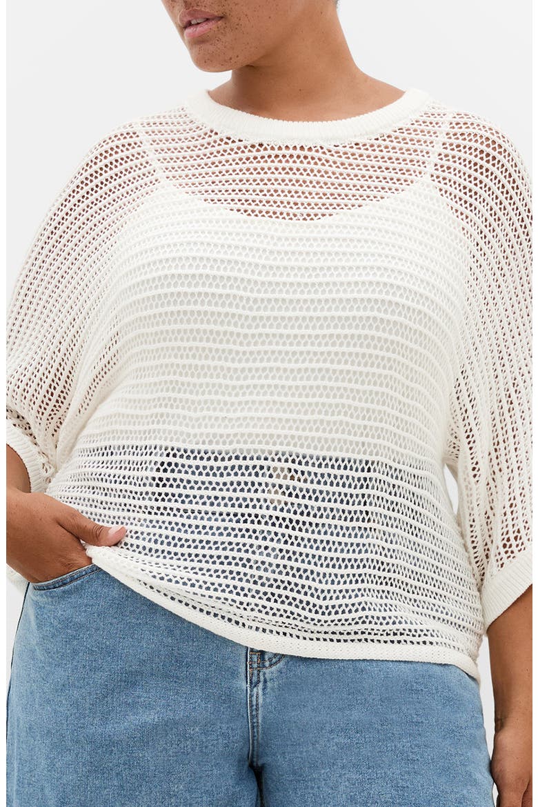 Resort Sheer Open Knit Top, Main, color, CREME