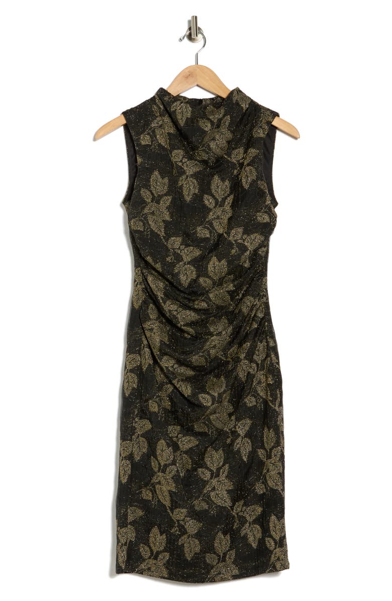 Vince Camuto Metallic Leaf Print Bodycon Dress, Alternate, color, Black Gold