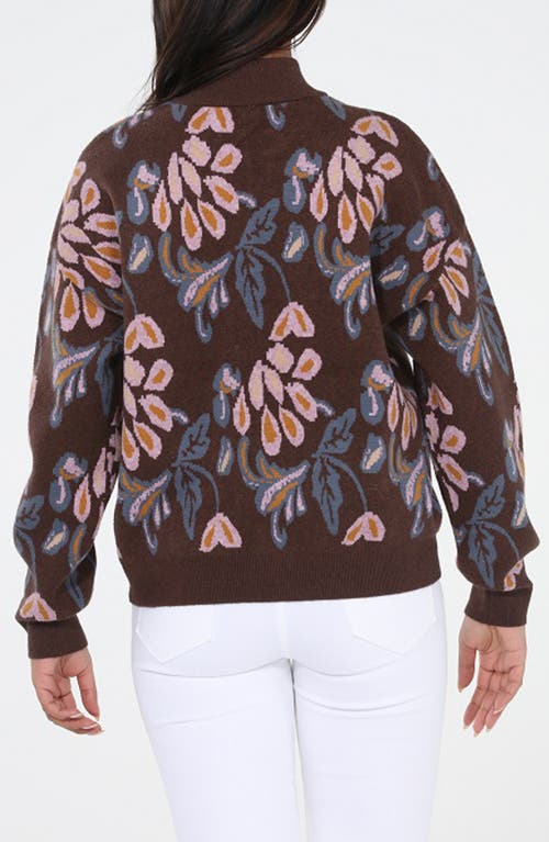 Rain And Rose Floral Quarter Zip Sweater In Brown