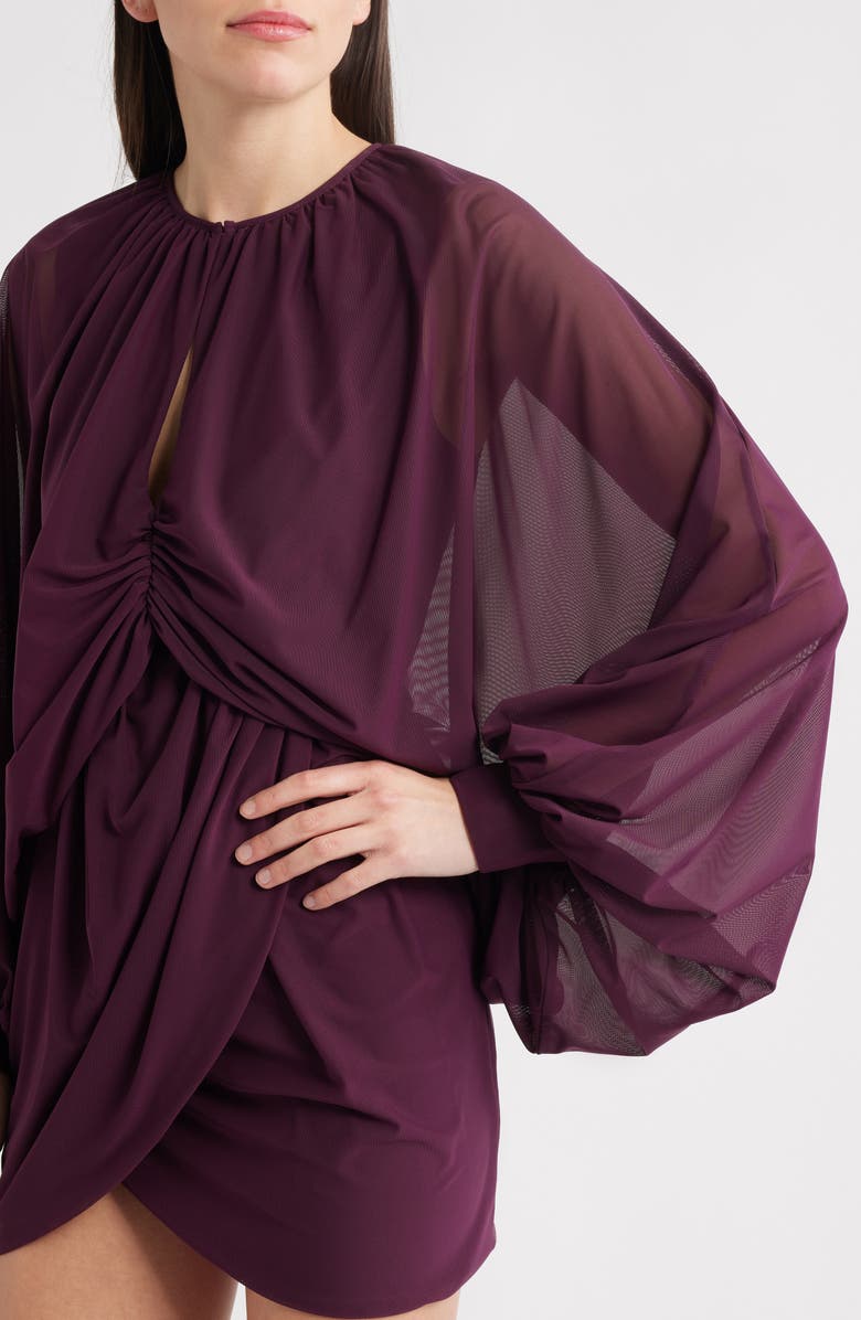 Black Halo Scarlatta Ruched Long Sleeve Cocktail Minidress, Alternate, color, Oxblood