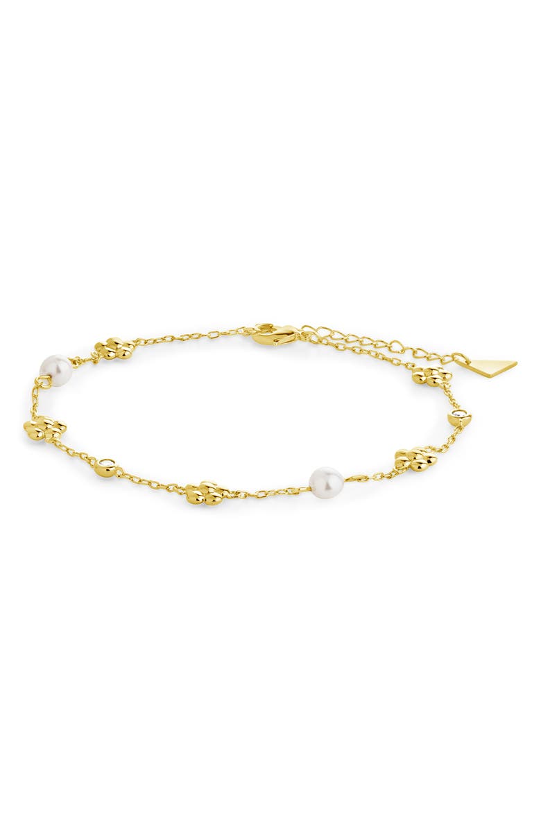 Sterling Forever June Floral Imitation Pearl Anklet, Alternate, color, Gold