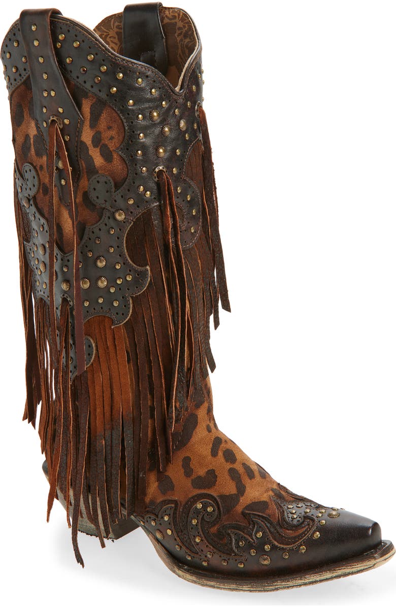 CORRAL Fringe Overlay Western Boot, Main, color, Honey