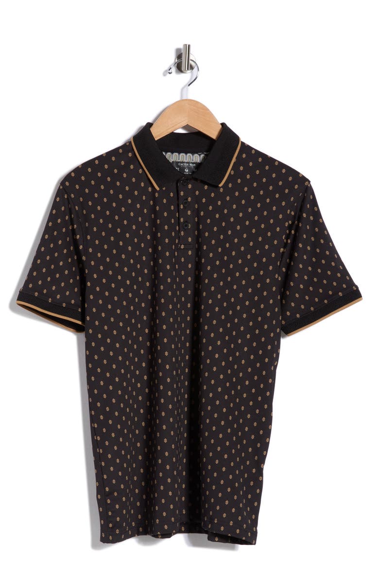 Cactus Man Geo Print Performance Polo, Alternate, color, Black