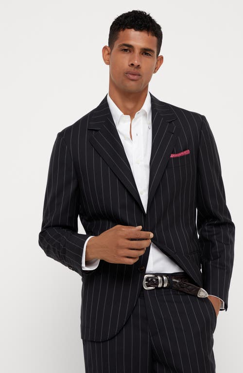 Brunello Cucinelli Wide Chalk Stripe Blazer In Black