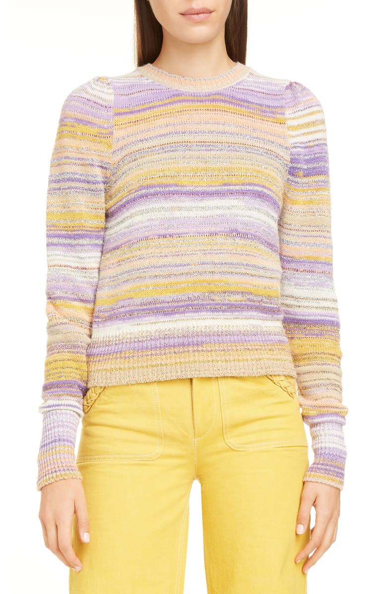 Runway Marc Jacobs Metallic Stripe Crewneck Sweater, Main, color,