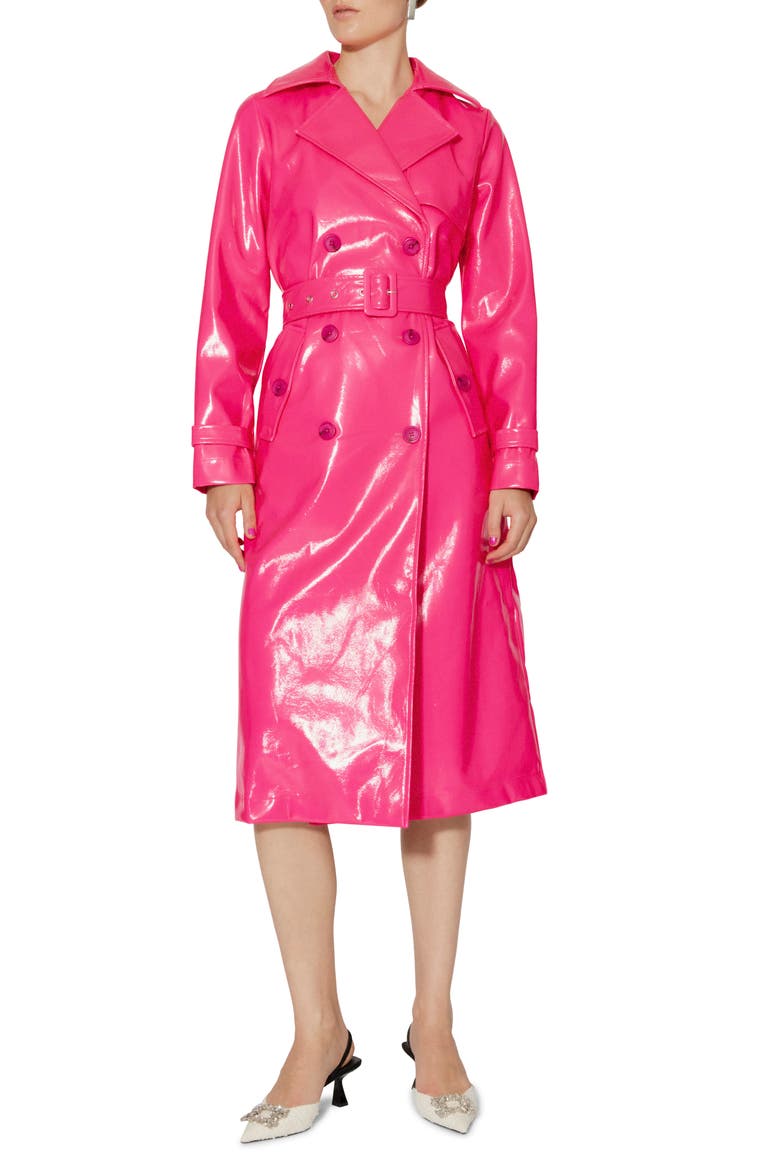 Cleo Faux Leather Trench Coat, Main, color, SHOCKING PINK