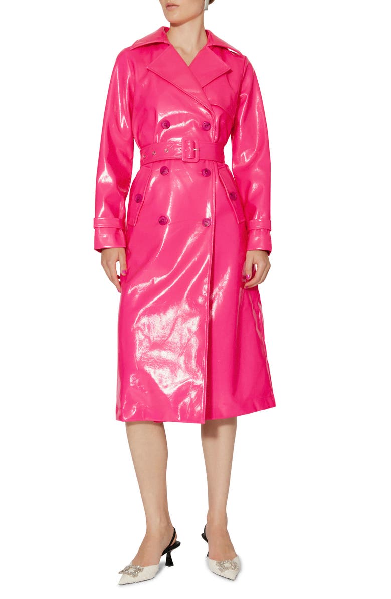 SOMETHING NEW Cleo Faux Leather Trench Coat, Main, color,