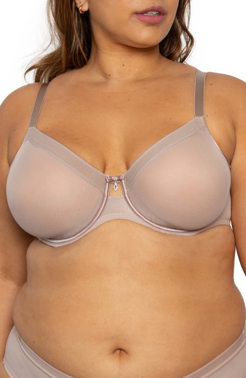 Curvy Couture Sheer Mesh Underwire Unlined Bra In Brown