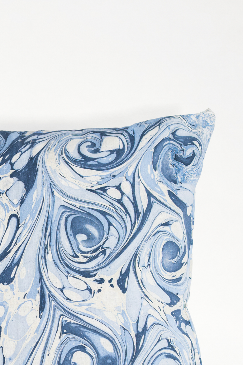 Ocean Wave Hand-Marbled Square Pillow - Cover + Insert, Alternate, color, Ocean