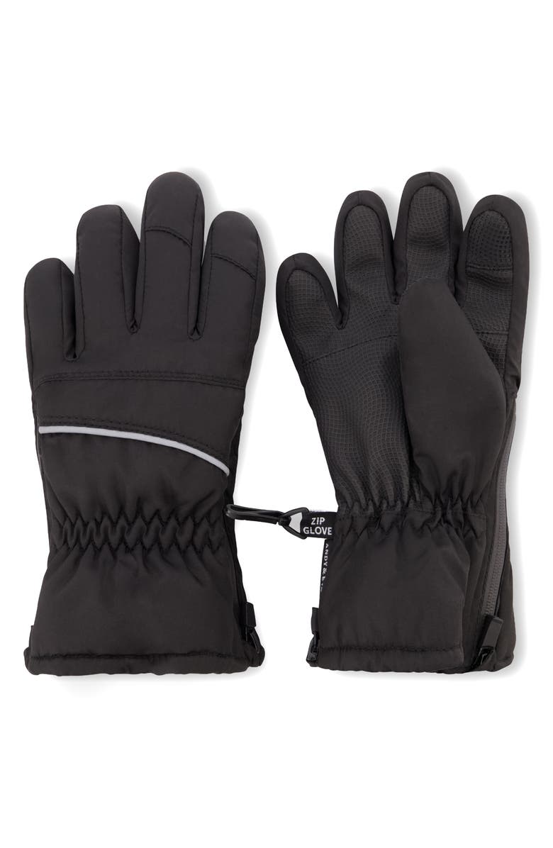 Andy & Evan Kids' Zip Gloves, Main, color, Black