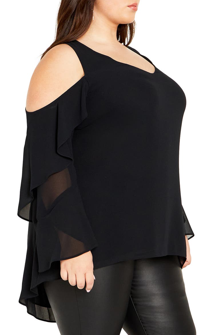 Cold Shoulder High-Low Top, Alternate, color, BLACK
