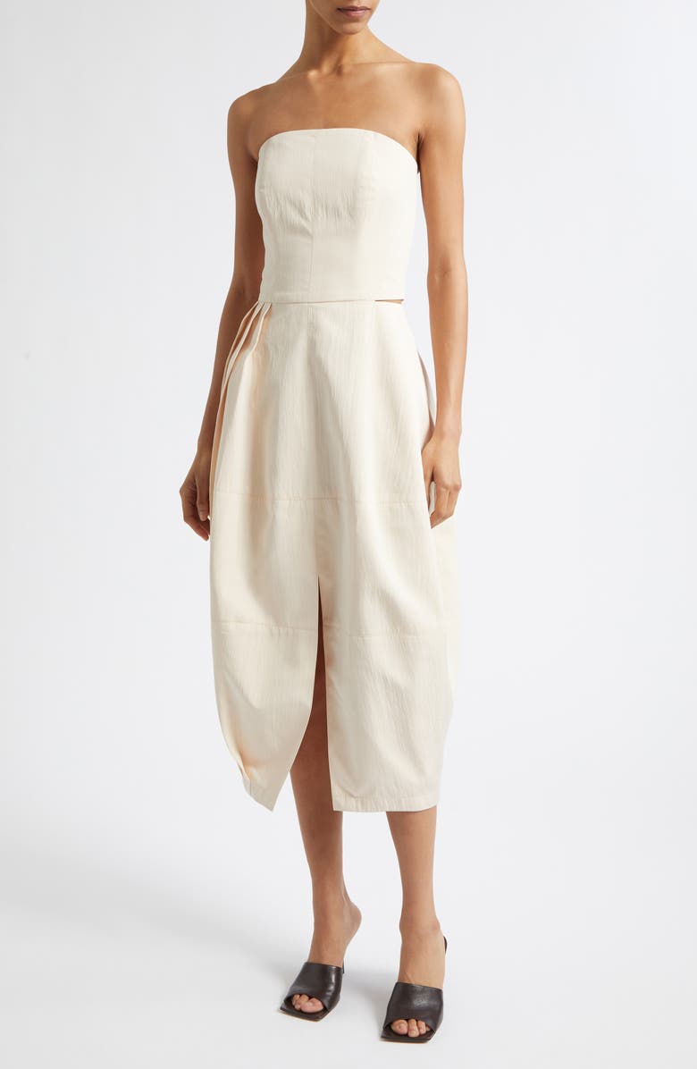ISRAELLA KOBLA Senita Strapless Midi Dress, Main, color, Beige