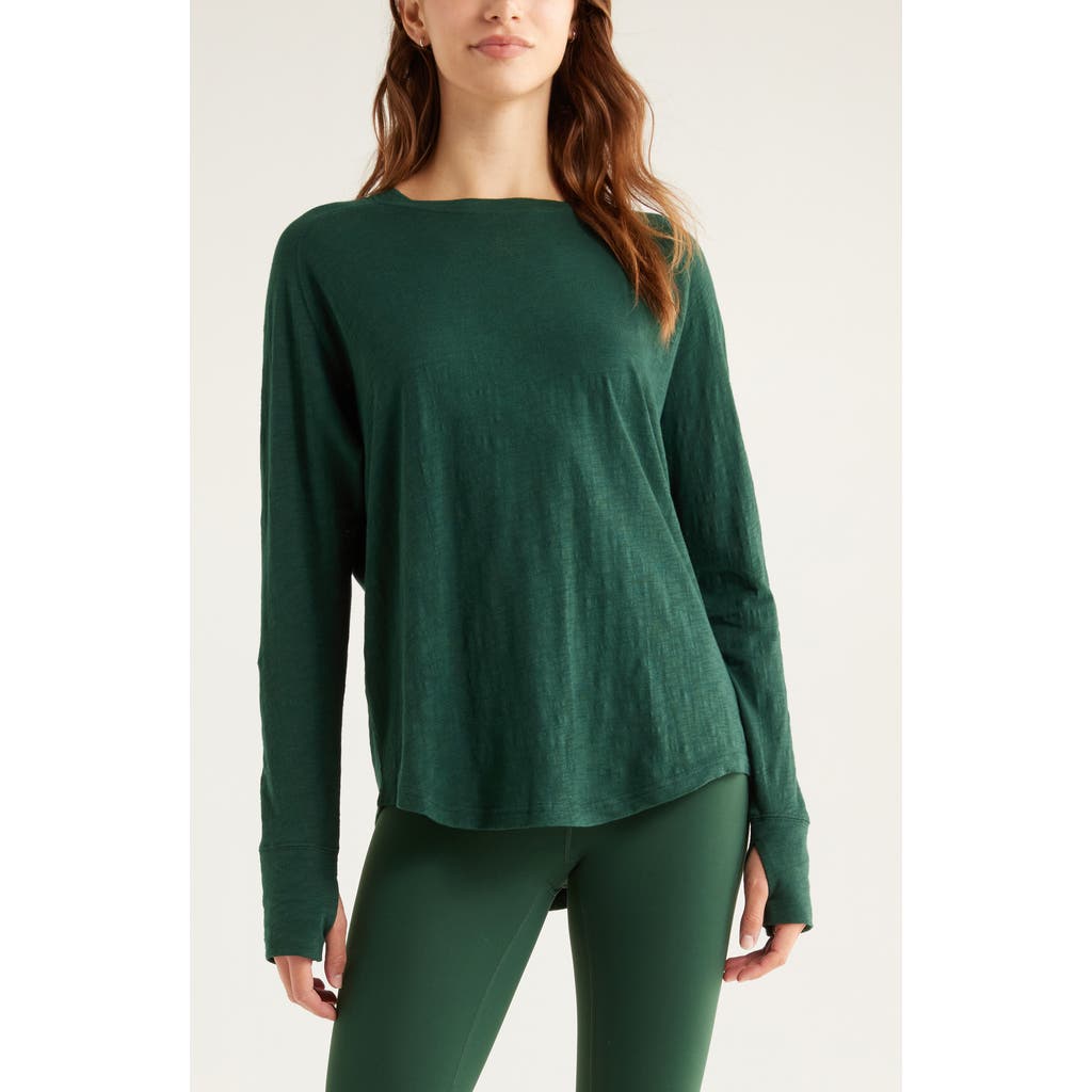 Zella Relaxed Washed 2.0 Long Sleeve Slub Tee In Green