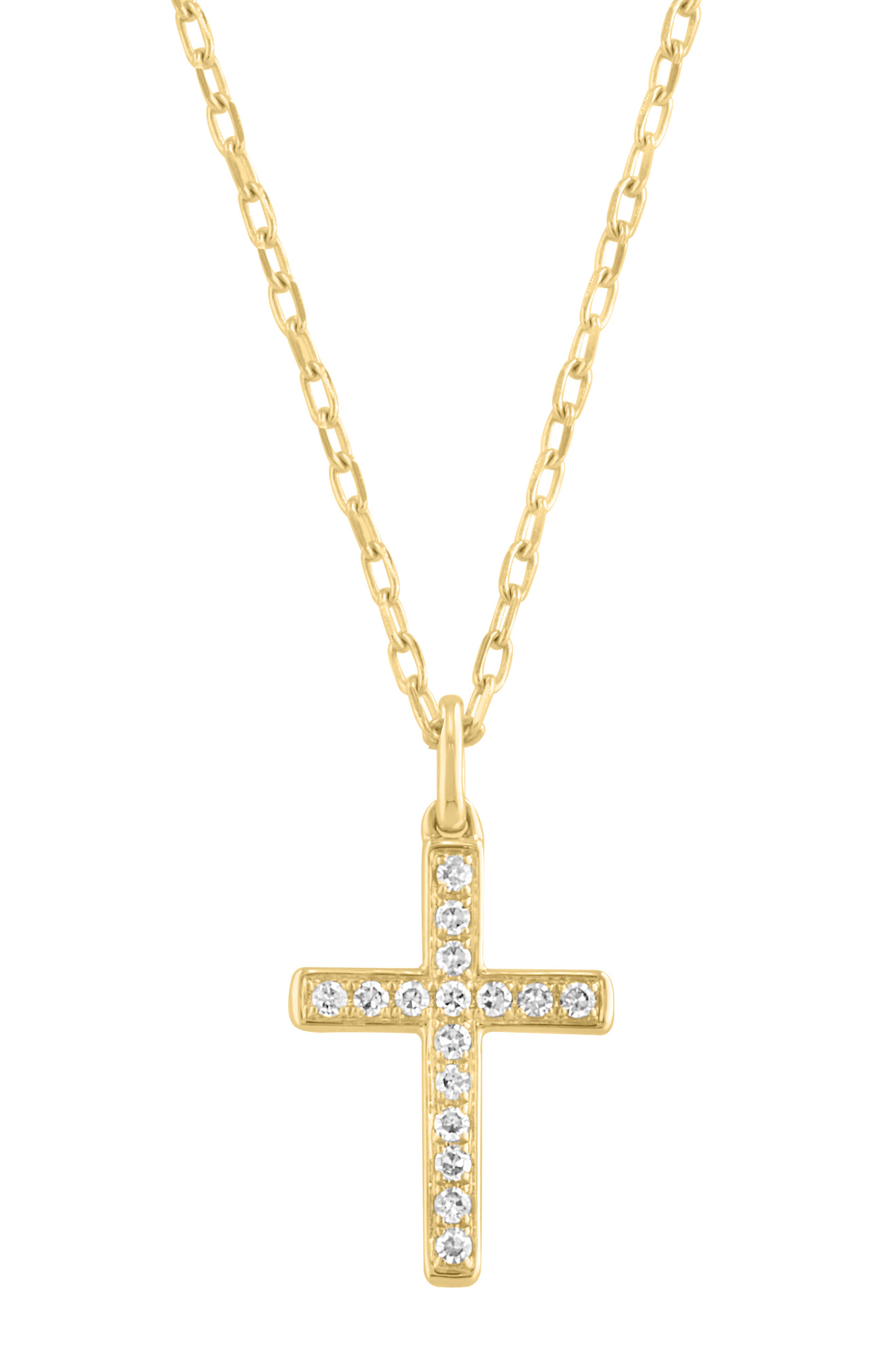 14K Yellow Gold Plated Sterling Silver Diamond Cross Pendant Necklace