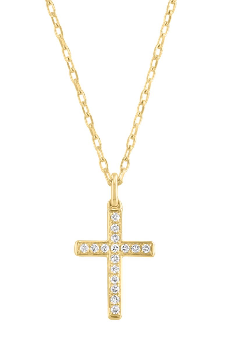 14K Yellow Gold Plated Sterling Silver Diamond Cross Pendant Necklace, Main, color, GOLD