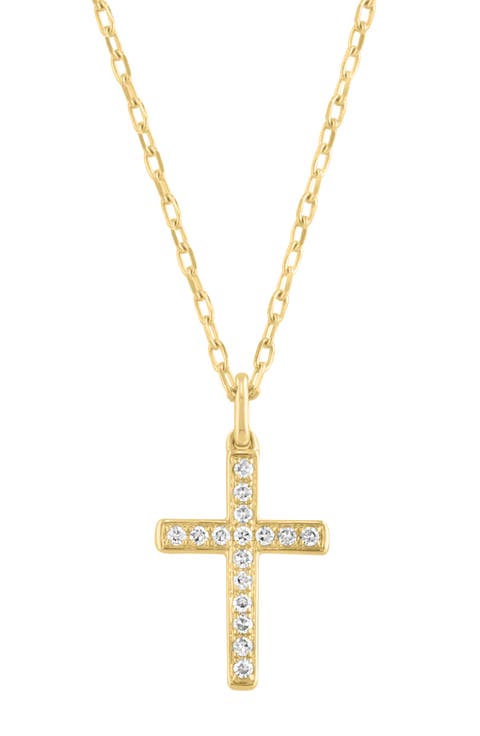 14K Yellow Gold Plated Sterling Silver Diamond Cross Pendant Necklace